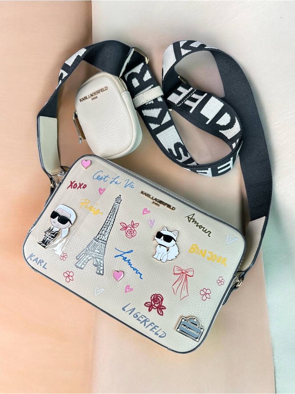 New with tag Karl Lagerfeld Maybelle pins Paris Crossbody Logo with coin purse